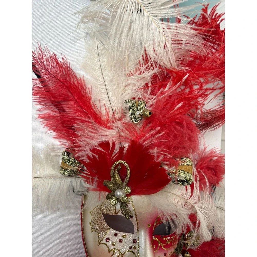 La Maschera Del Galeone Mask Italy Venezia Feathers Handmade Red Gold